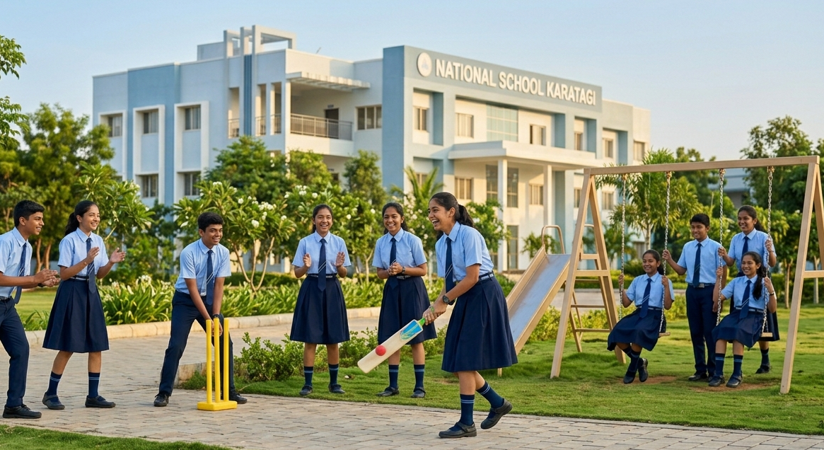Students studying in classroom at affordable school in Karatagi with focused learning environment