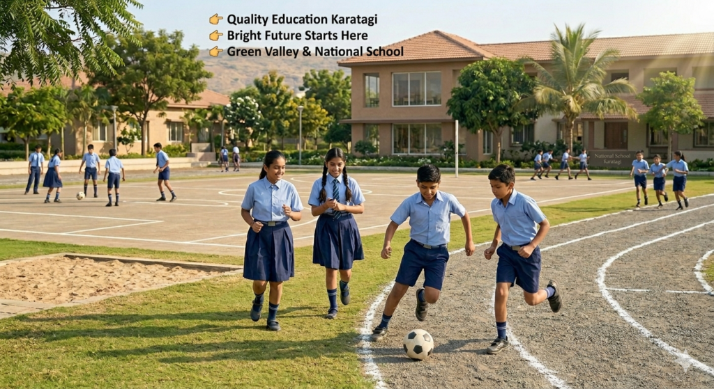 Students representing quality education in Karatagi with focus on bright future and academic success