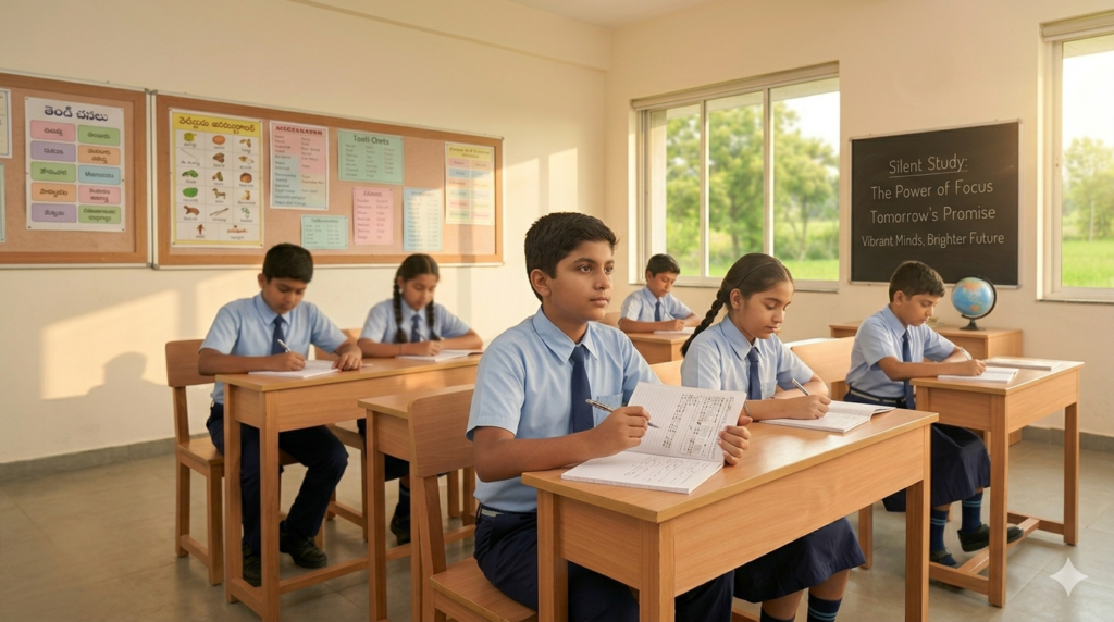 Students studying in classroom at Best School in Karatagi with disciplined learning environment