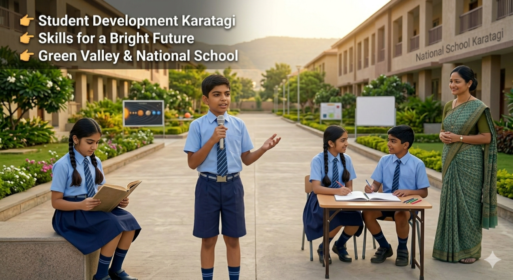 Students engaged in multiple activities showing student development in Karatagi school environment
